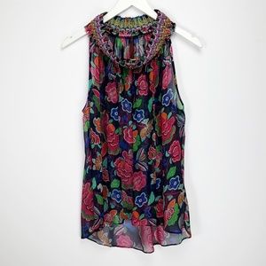 Anthropologie A Common Thread Silk Embroidered Top